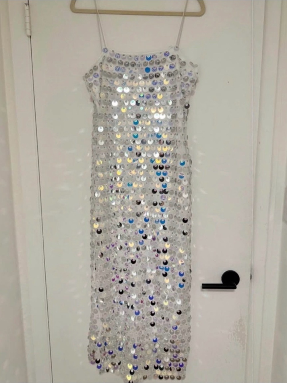 Sequin Slip Dress in Iridescent White